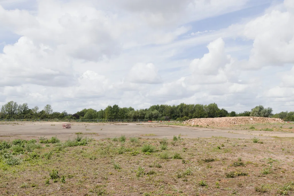 The cleared site of the former Kempston Hardwick brickworks, photographed in July 2024. The Universal resort is being built on this land and the ground next to it.